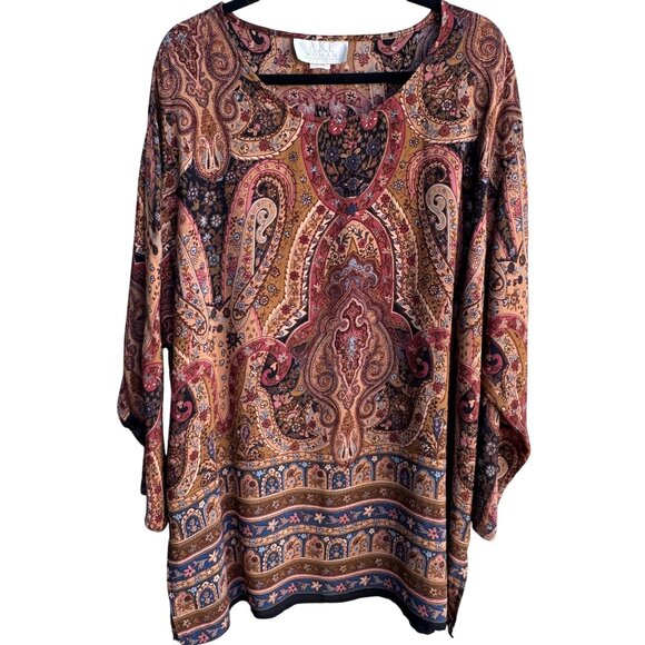AKF Woman Vintage Boho Paisley Floral Print Flowy Hippie Tunic Top Blouse 2X - Picture 1 of 9